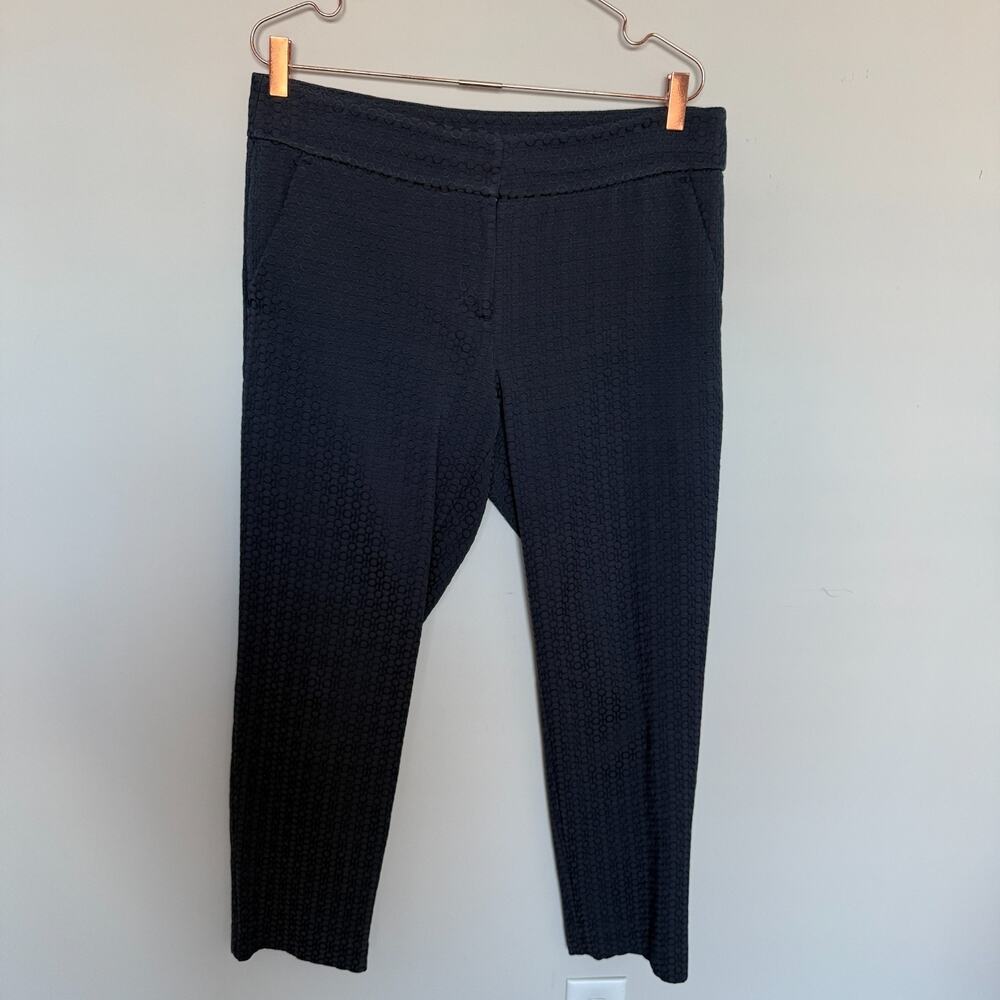 Ann Taylor Loft Womens Marisa Jacquard Ankle Pants 10 Navy Blue Office Work